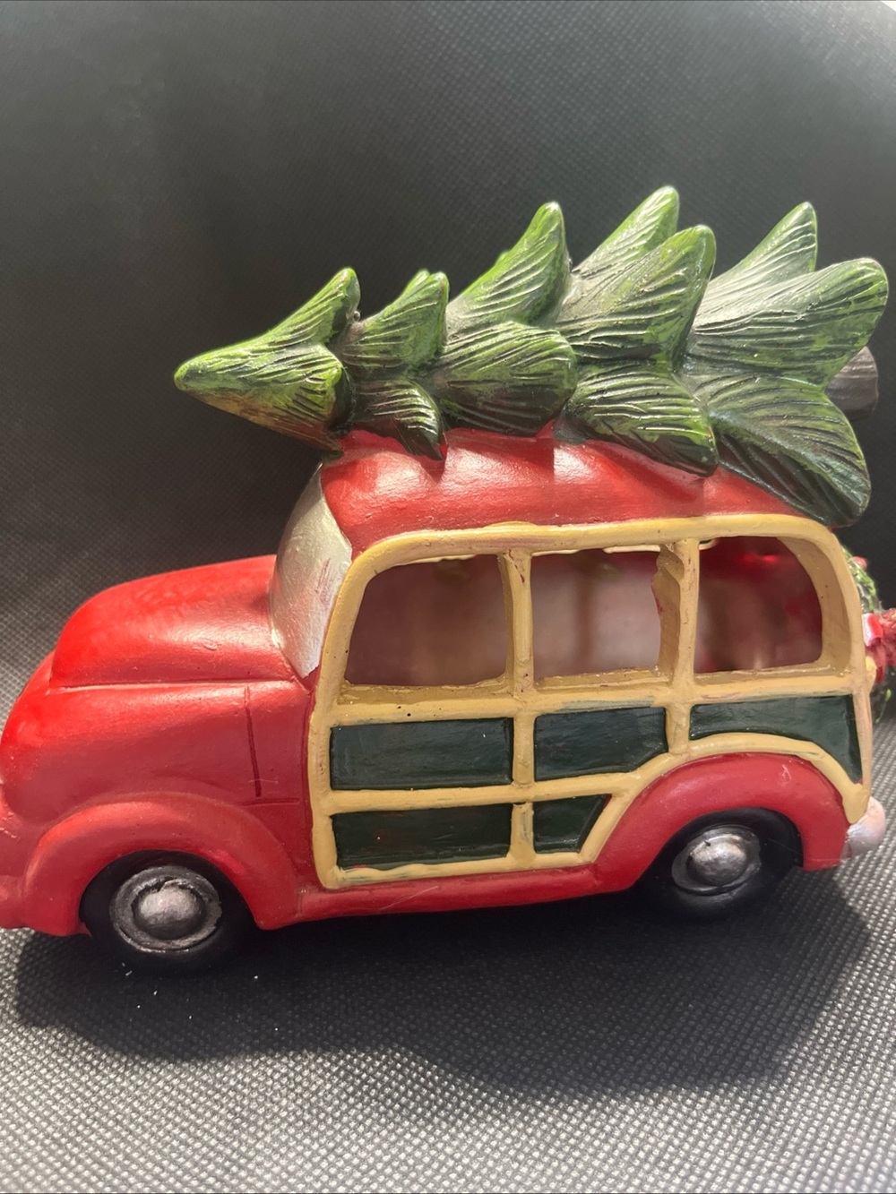 Burton Red Holiday Vintage Woody Truck with festive trailer with Black Wheels